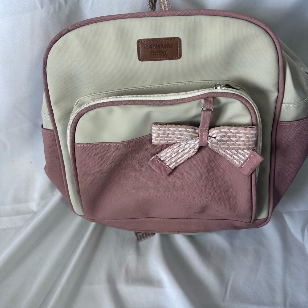 Batistela Baby Pink Diaper Backpack Bow Detail Toddler Bag